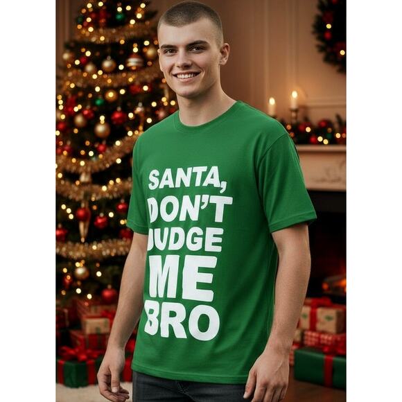 Men Funny 😂🎅🏻Christmas Tee Shirt Santa Don’t Judge Me Bro 🎄 - Picture 1 of 14